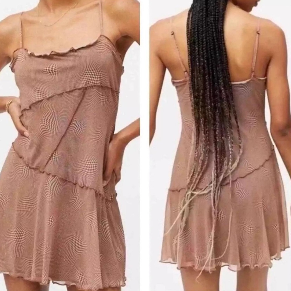 Urban Outfitters Moxie Brown and White Checkered Slip Mesh Dress size small